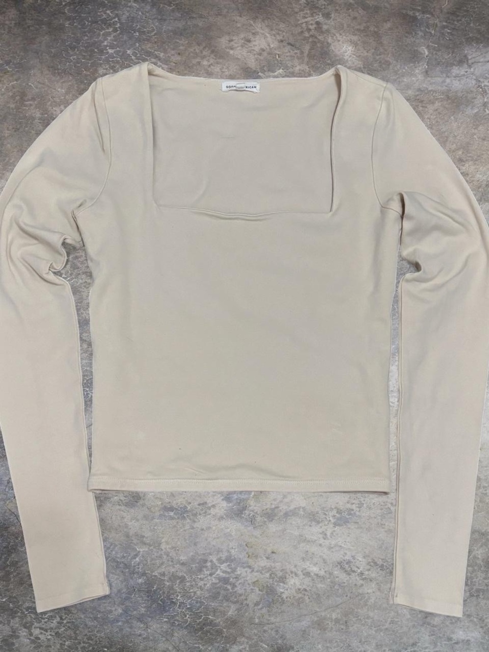 Good American Cream Square Neck Long Sleeve Top
